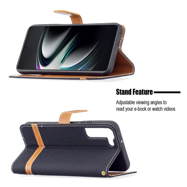 For Samsung Galaxy S22+ 5G Color Matching Denim Texture Leather Case with Holder & Card Slots & Wallet & Lanyard