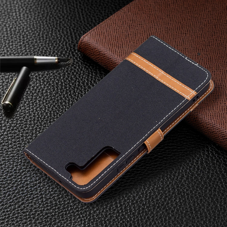 For Samsung Galaxy S22+ 5G Color Matching Denim Texture Leather Case with Holder & Card Slots & Wallet & Lanyard