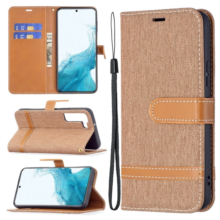 For Samsung Galaxy S22 5G Color Matching Denim Texture Leather Case with Holder & Card Slots & Wallet & Lanyard