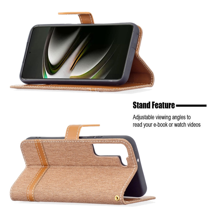 For Samsung Galaxy S22 5G Color Matching Denim Texture Leather Case with Holder & Card Slots & Wallet & Lanyard