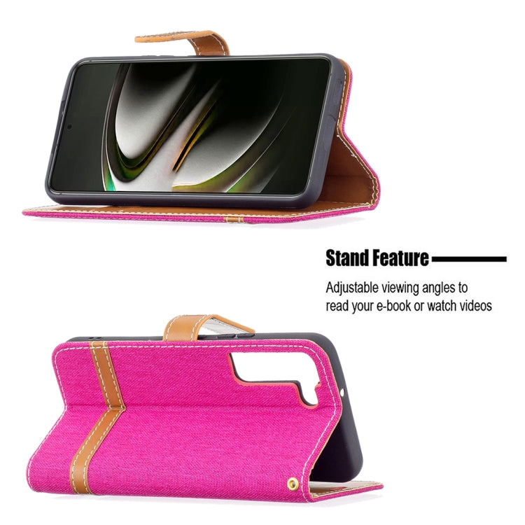 For Samsung Galaxy S22 5G Color Matching Denim Texture Leather Case with Holder & Card Slots & Wallet & Lanyard