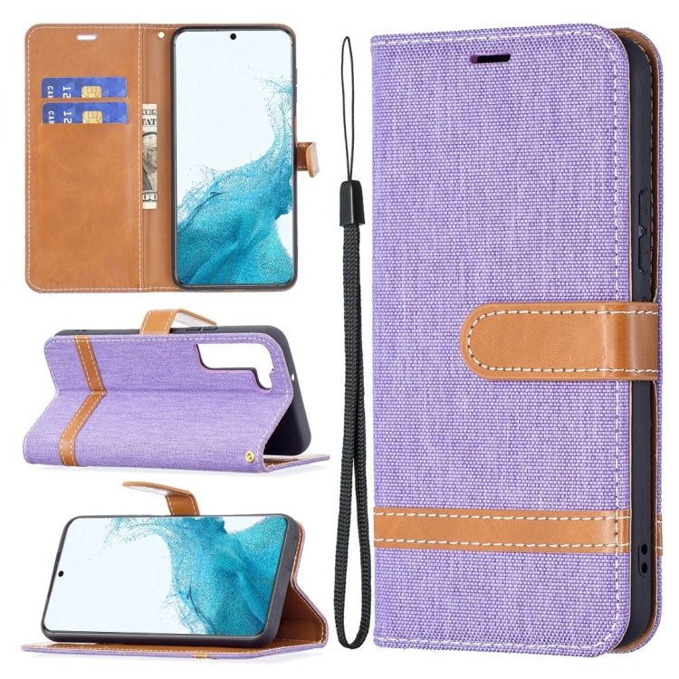 For Samsung Galaxy S22 5G Color Matching Denim Texture Leather Case with Holder & Card Slots & Wallet & Lanyard