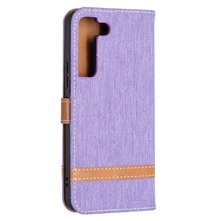 For Samsung Galaxy S22 5G Color Matching Denim Texture Leather Case with Holder & Card Slots & Wallet & Lanyard