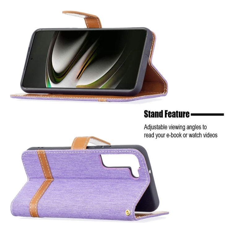 For Samsung Galaxy S22 5G Color Matching Denim Texture Leather Case with Holder & Card Slots & Wallet & Lanyard