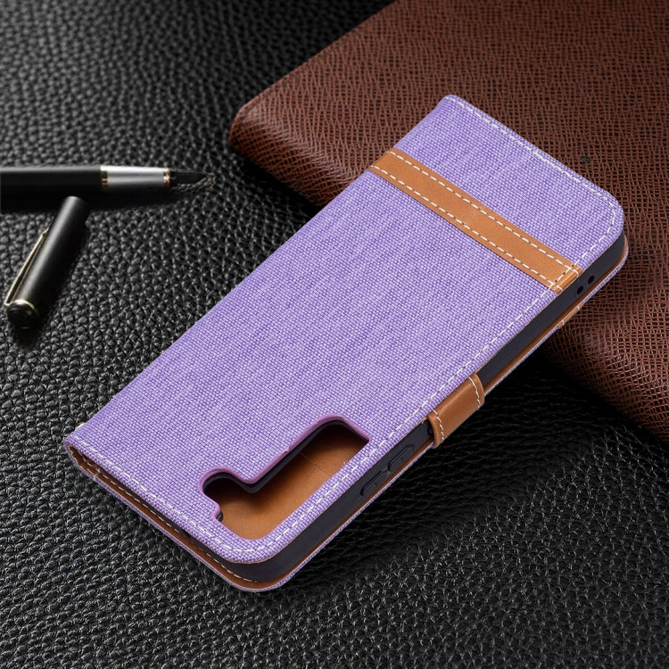 For Samsung Galaxy S22 5G Color Matching Denim Texture Leather Case with Holder & Card Slots & Wallet & Lanyard