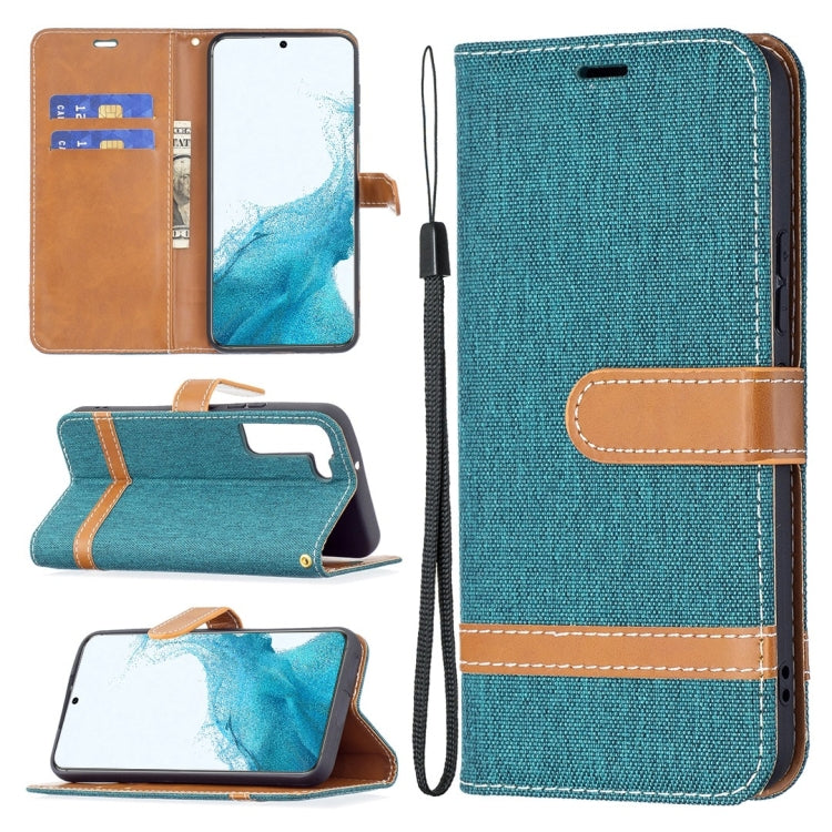 For Samsung Galaxy S22 5G Color Matching Denim Texture Leather Case with Holder & Card Slots & Wallet & Lanyard