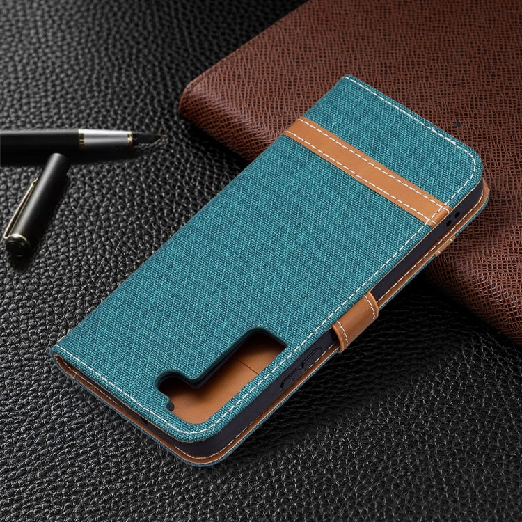 For Samsung Galaxy S22 5G Color Matching Denim Texture Leather Case with Holder & Card Slots & Wallet & Lanyard