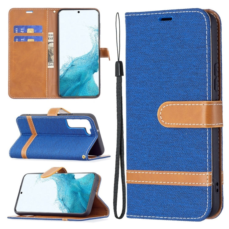 For Samsung Galaxy S22 5G Color Matching Denim Texture Leather Case with Holder & Card Slots & Wallet & Lanyard