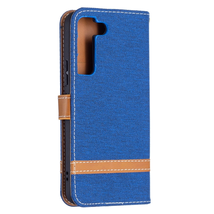For Samsung Galaxy S22 5G Color Matching Denim Texture Leather Case with Holder & Card Slots & Wallet & Lanyard