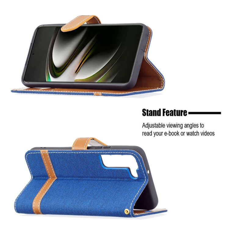 For Samsung Galaxy S22 5G Color Matching Denim Texture Leather Case with Holder & Card Slots & Wallet & Lanyard