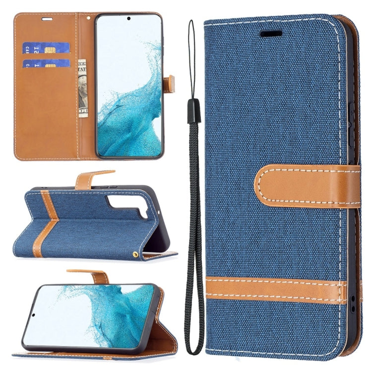 For Samsung Galaxy S22 5G Color Matching Denim Texture Leather Case with Holder & Card Slots & Wallet & Lanyard