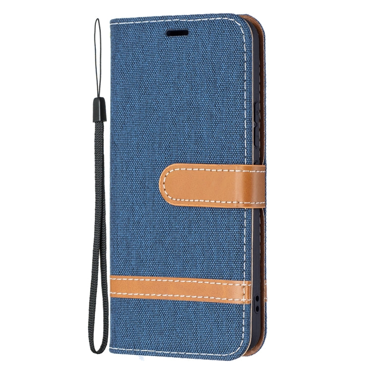 For Samsung Galaxy S22 5G Color Matching Denim Texture Leather Case with Holder & Card Slots & Wallet & Lanyard