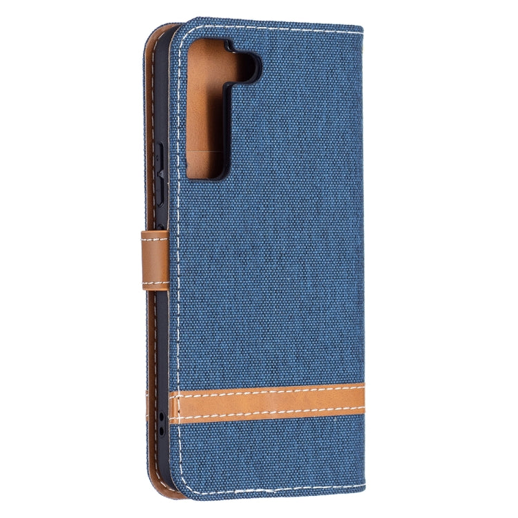 For Samsung Galaxy S22 5G Color Matching Denim Texture Leather Case with Holder & Card Slots & Wallet & Lanyard