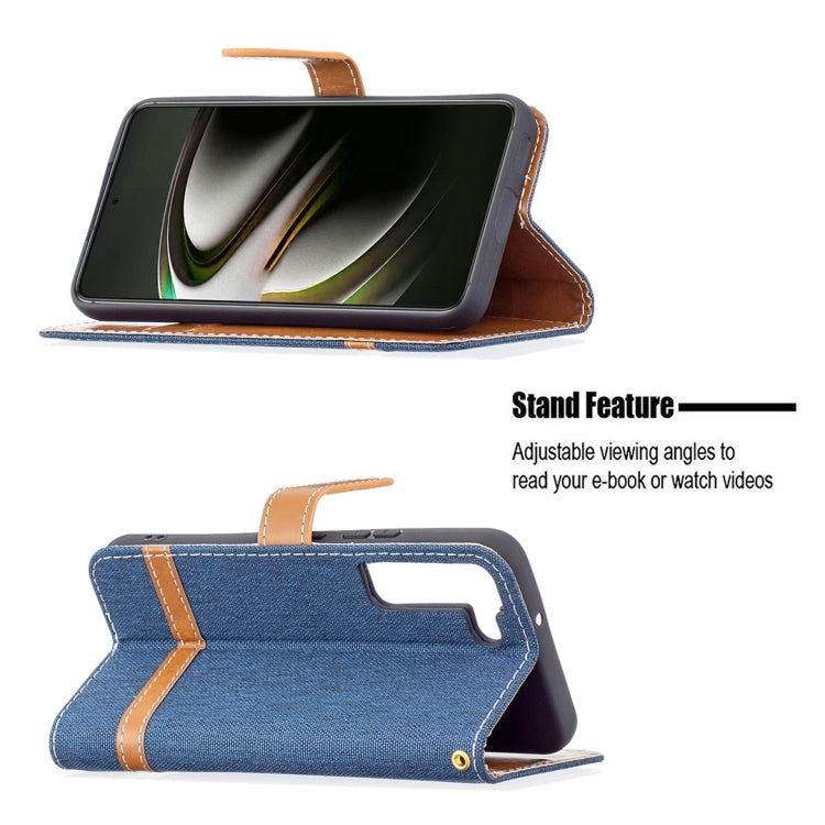 For Samsung Galaxy S22 5G Color Matching Denim Texture Leather Case with Holder & Card Slots & Wallet & Lanyard