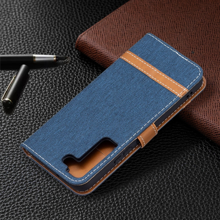 For Samsung Galaxy S22 5G Color Matching Denim Texture Leather Case with Holder & Card Slots & Wallet & Lanyard