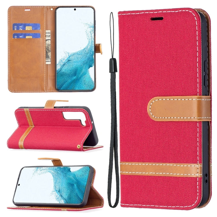 For Samsung Galaxy S22 5G Color Matching Denim Texture Leather Case with Holder & Card Slots & Wallet & Lanyard