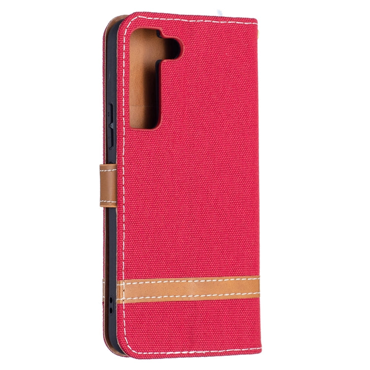 For Samsung Galaxy S22 5G Color Matching Denim Texture Leather Case with Holder & Card Slots & Wallet & Lanyard