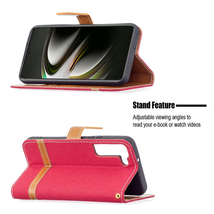 For Samsung Galaxy S22 5G Color Matching Denim Texture Leather Case with Holder & Card Slots & Wallet & Lanyard