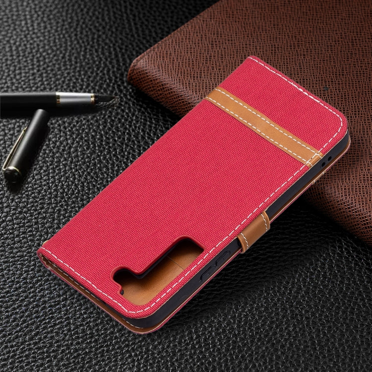 For Samsung Galaxy S22 5G Color Matching Denim Texture Leather Case with Holder & Card Slots & Wallet & Lanyard