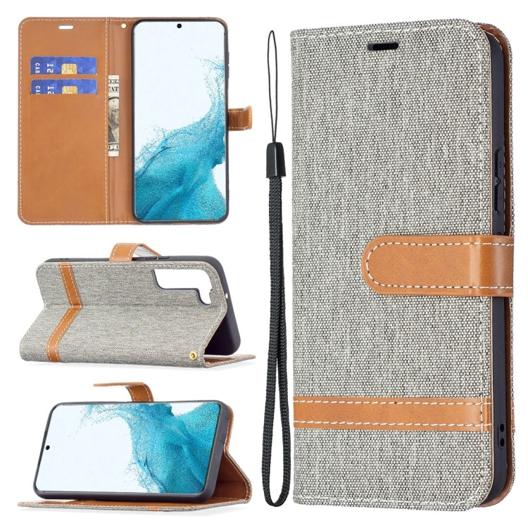 For Samsung Galaxy S22 5G Color Matching Denim Texture Leather Case with Holder & Card Slots & Wallet & Lanyard
