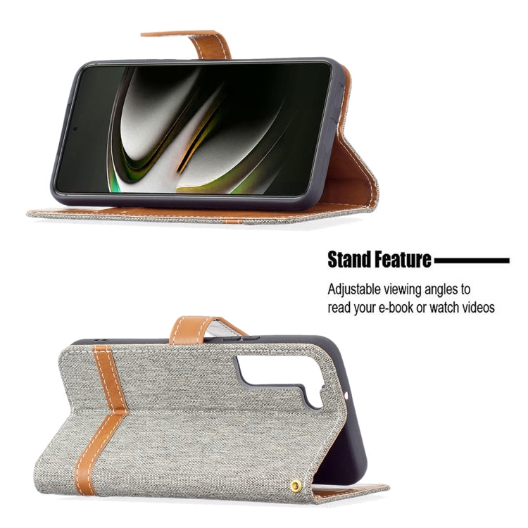 For Samsung Galaxy S22 5G Color Matching Denim Texture Leather Case with Holder & Card Slots & Wallet & Lanyard