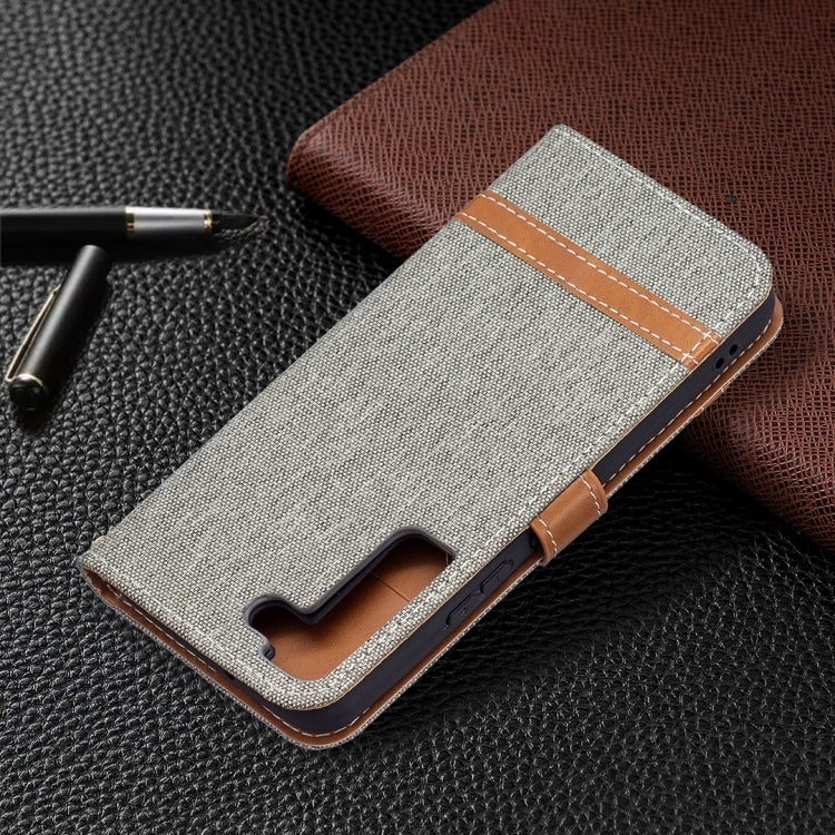 For Samsung Galaxy S22 5G Color Matching Denim Texture Leather Case with Holder & Card Slots & Wallet & Lanyard