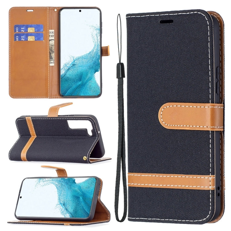 For Samsung Galaxy S22 5G Color Matching Denim Texture Leather Case with Holder & Card Slots & Wallet & Lanyard