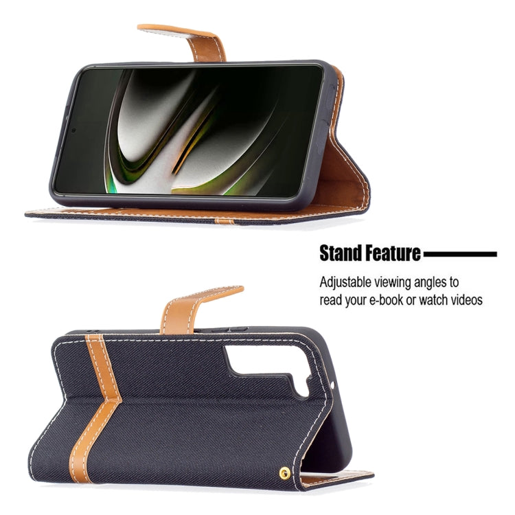 For Samsung Galaxy S22 5G Color Matching Denim Texture Leather Case with Holder & Card Slots & Wallet & Lanyard