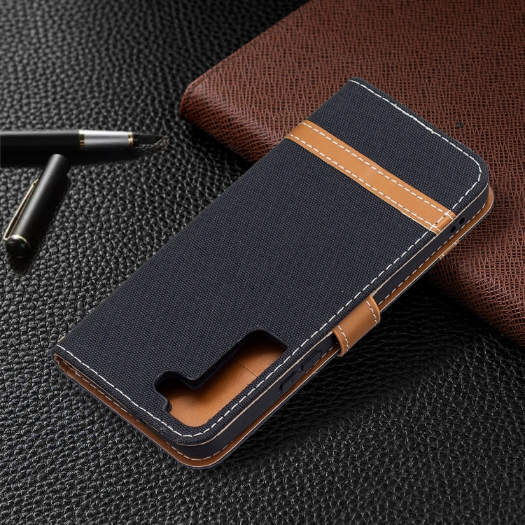 For Samsung Galaxy S22 5G Color Matching Denim Texture Leather Case with Holder & Card Slots & Wallet & Lanyard