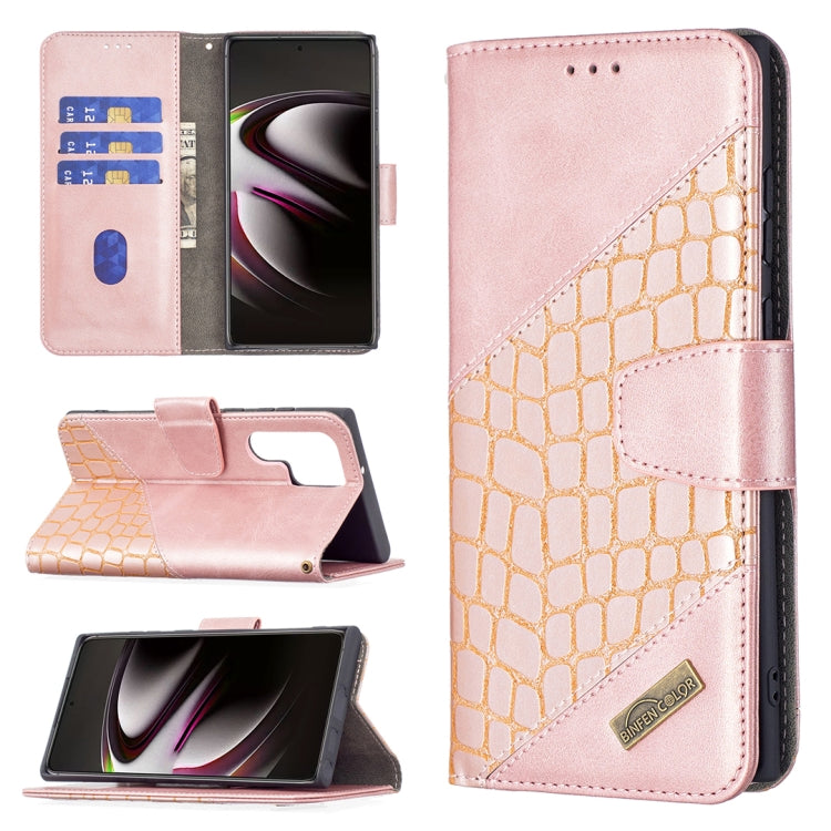 For Samsung Galaxy S22 Ultra 5G Matching Color Crocodile Texture Leather Phone Case with Holder & Card Slots & Wallet
