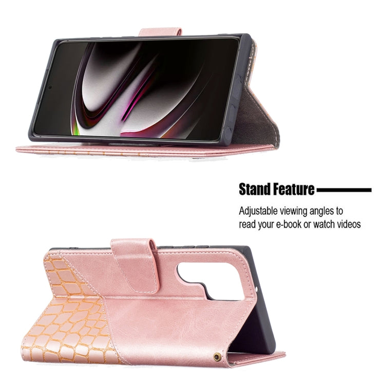 For Samsung Galaxy S22 Ultra 5G Matching Color Crocodile Texture Leather Phone Case with Holder & Card Slots & Wallet