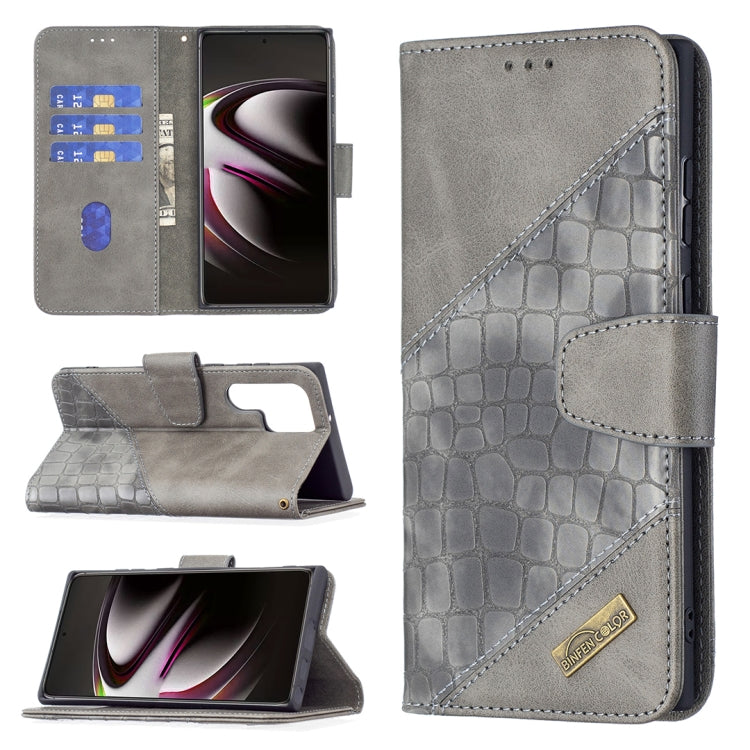 For Samsung Galaxy S22 Ultra 5G Matching Color Crocodile Texture Leather Phone Case with Holder & Card Slots & Wallet