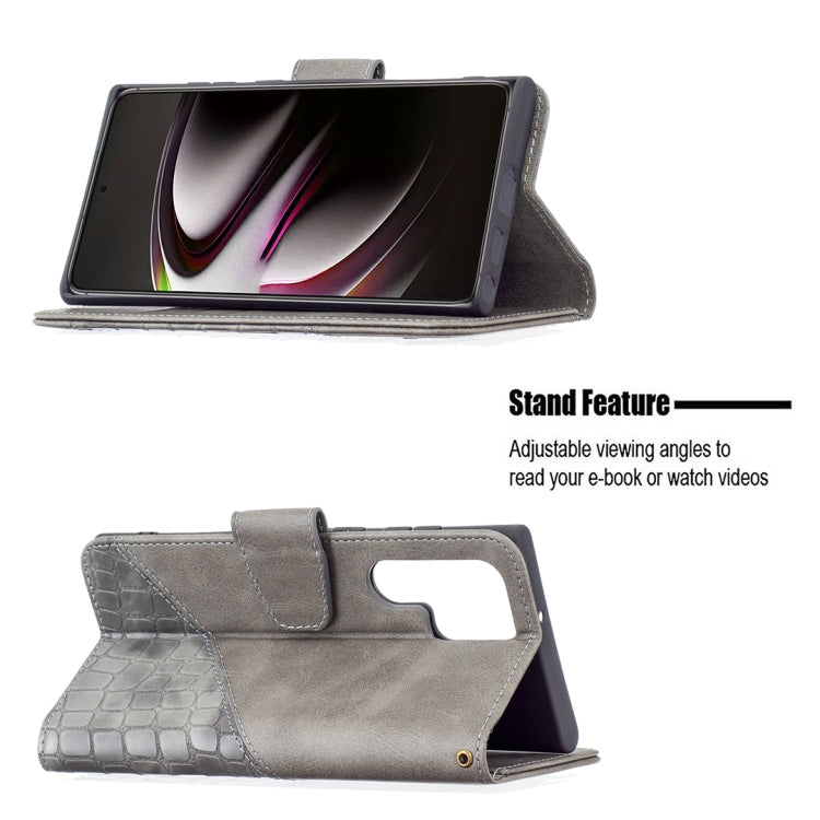 For Samsung Galaxy S22 Ultra 5G Matching Color Crocodile Texture Leather Phone Case with Holder & Card Slots & Wallet