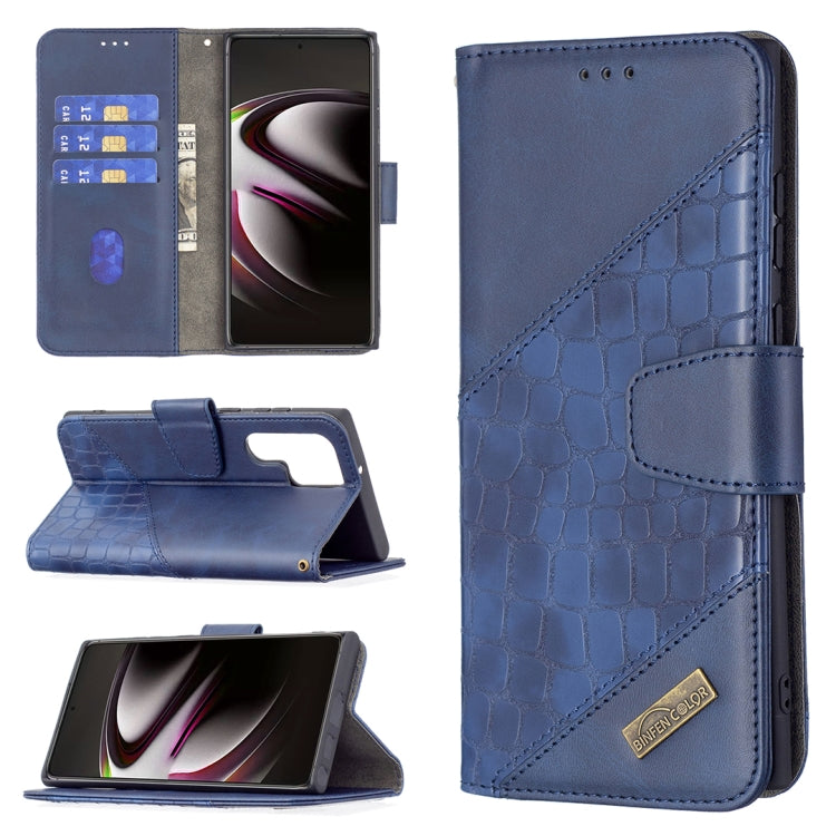 For Samsung Galaxy S22 Ultra 5G Matching Color Crocodile Texture Leather Phone Case with Holder & Card Slots & Wallet