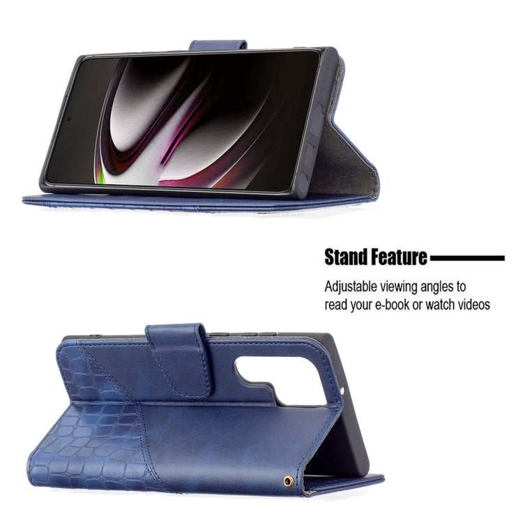 For Samsung Galaxy S22 Ultra 5G Matching Color Crocodile Texture Leather Phone Case with Holder & Card Slots & Wallet