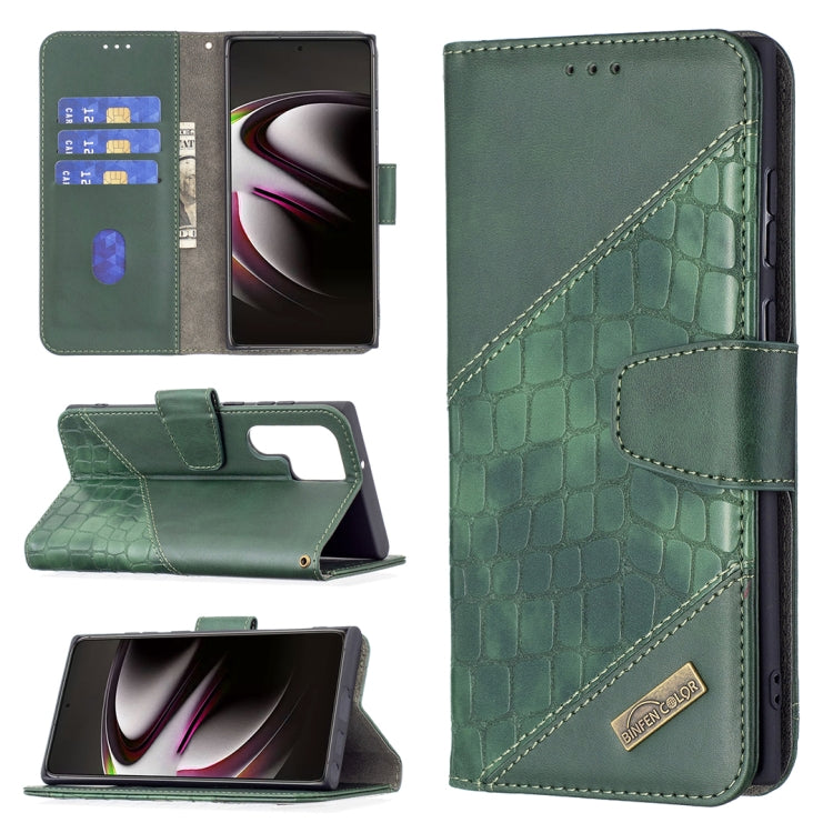 For Samsung Galaxy S22 Ultra 5G Matching Color Crocodile Texture Leather Phone Case with Holder & Card Slots & Wallet