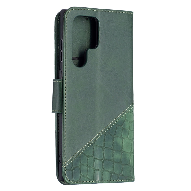 For Samsung Galaxy S22 Ultra 5G Matching Color Crocodile Texture Leather Phone Case with Holder & Card Slots & Wallet