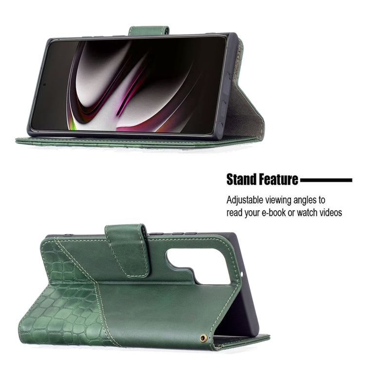 For Samsung Galaxy S22 Ultra 5G Matching Color Crocodile Texture Leather Phone Case with Holder & Card Slots & Wallet