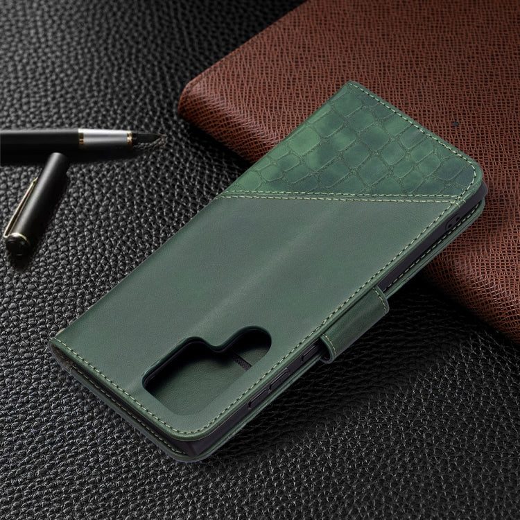 For Samsung Galaxy S22 Ultra 5G Matching Color Crocodile Texture Leather Phone Case with Holder & Card Slots & Wallet