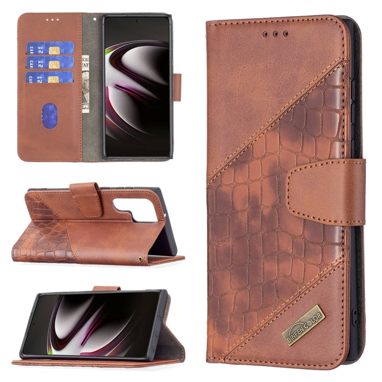 For Samsung Galaxy S22 Ultra 5G Matching Color Crocodile Texture Leather Phone Case with Holder & Card Slots & Wallet