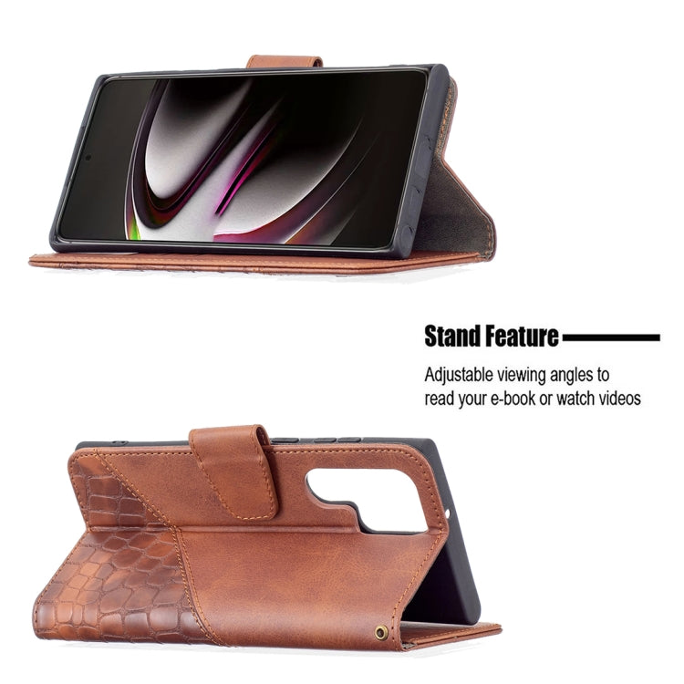 For Samsung Galaxy S22 Ultra 5G Matching Color Crocodile Texture Leather Phone Case with Holder & Card Slots & Wallet