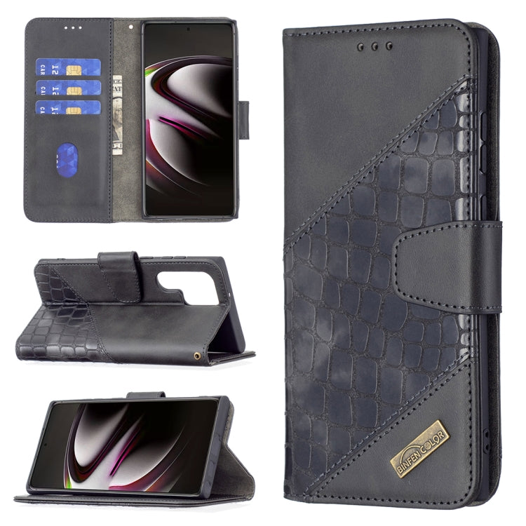 For Samsung Galaxy S22 Ultra 5G Matching Color Crocodile Texture Leather Phone Case with Holder & Card Slots & Wallet