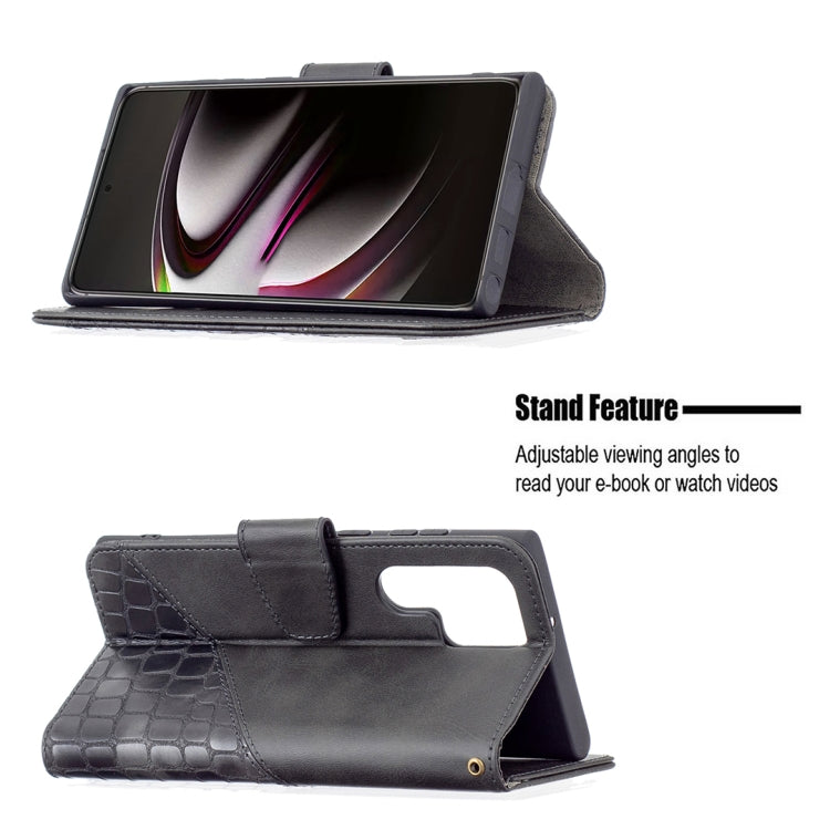 For Samsung Galaxy S22 Ultra 5G Matching Color Crocodile Texture Leather Phone Case with Holder & Card Slots & Wallet