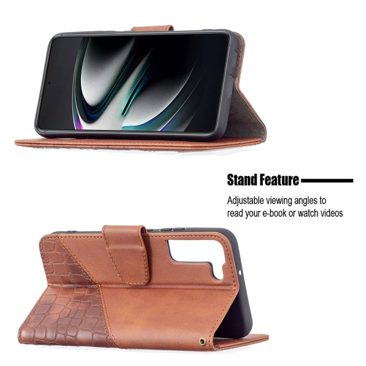 For Samsung Galaxy S22+ 5G Matching Color Crocodile Texture Leather Phone Case with Holder & Card Slots & Wallet