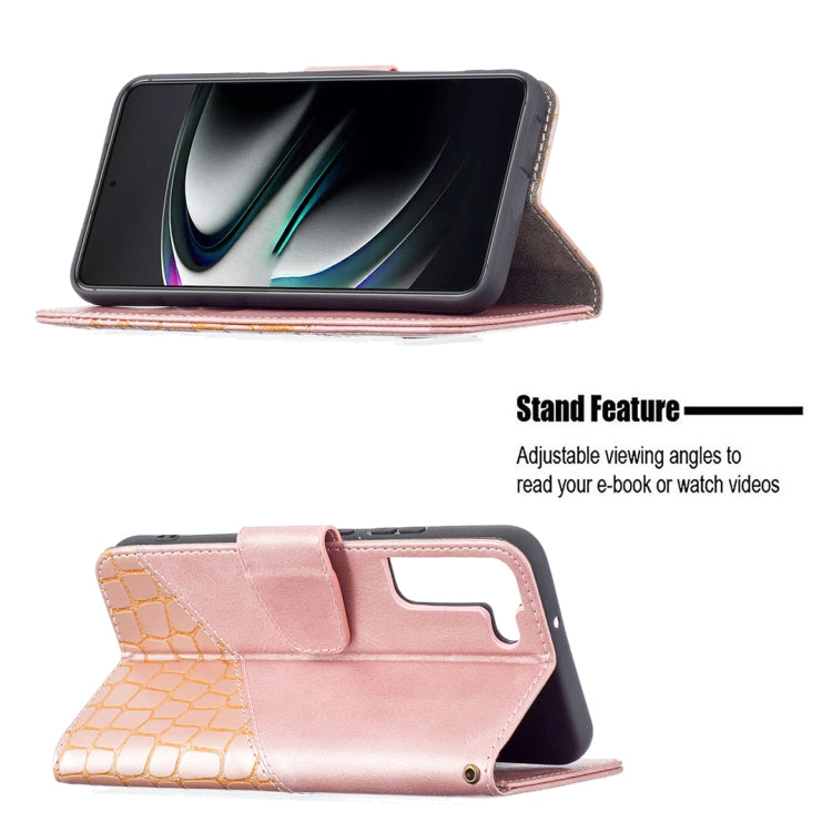 For Samsung Galaxy S22 5G Matching Color Crocodile Texture Leather Phone Case with Holder & Card Slots & Wallet