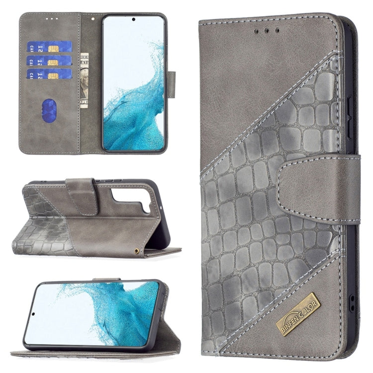 For Samsung Galaxy S22 5G Matching Color Crocodile Texture Leather Phone Case with Holder & Card Slots & Wallet