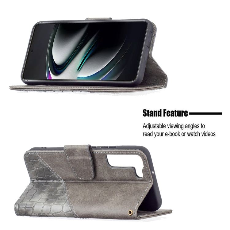 For Samsung Galaxy S22 5G Matching Color Crocodile Texture Leather Phone Case with Holder & Card Slots & Wallet