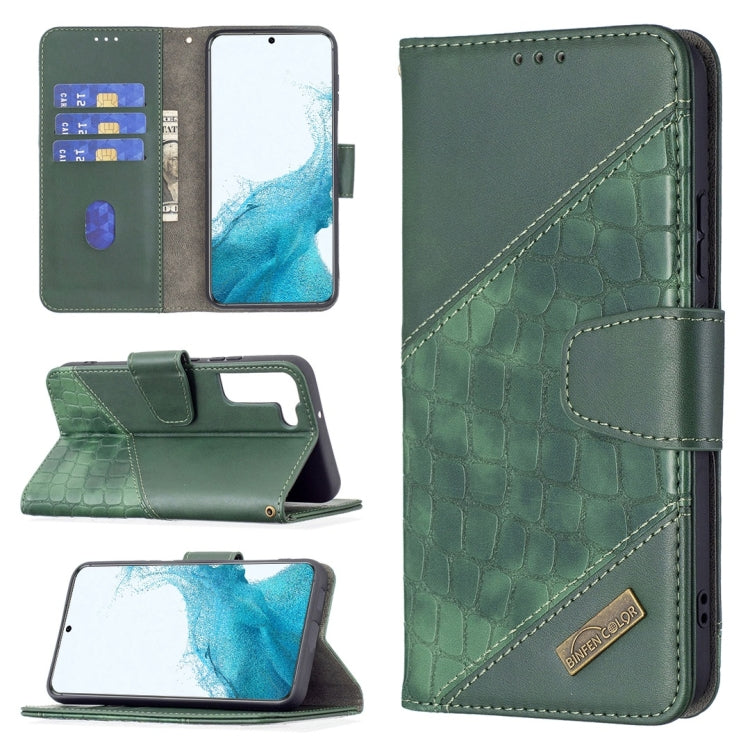 For Samsung Galaxy S22 5G Matching Color Crocodile Texture Leather Phone Case with Holder & Card Slots & Wallet