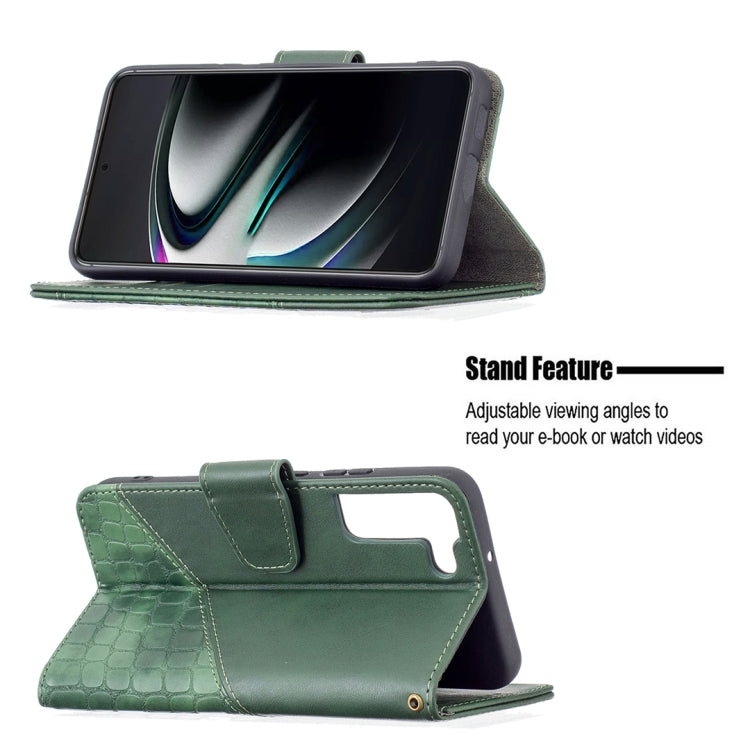 For Samsung Galaxy S22 5G Matching Color Crocodile Texture Leather Phone Case with Holder & Card Slots & Wallet
