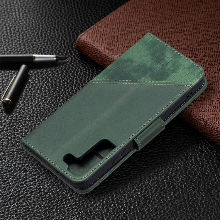 For Samsung Galaxy S22 5G Matching Color Crocodile Texture Leather Phone Case with Holder & Card Slots & Wallet